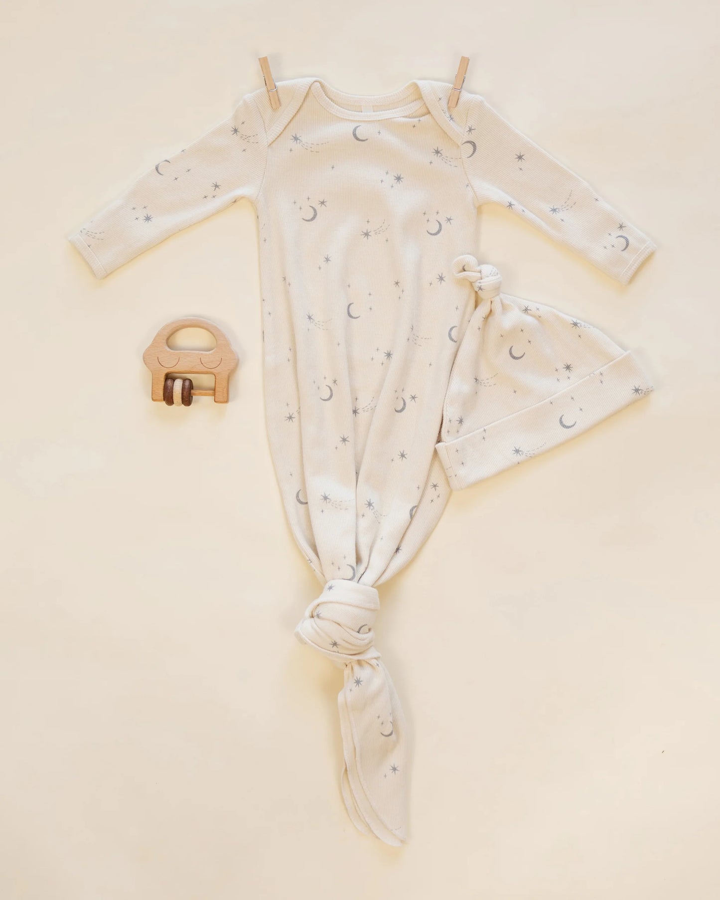 Knotted Baby Gown + Hat Set - Celestial