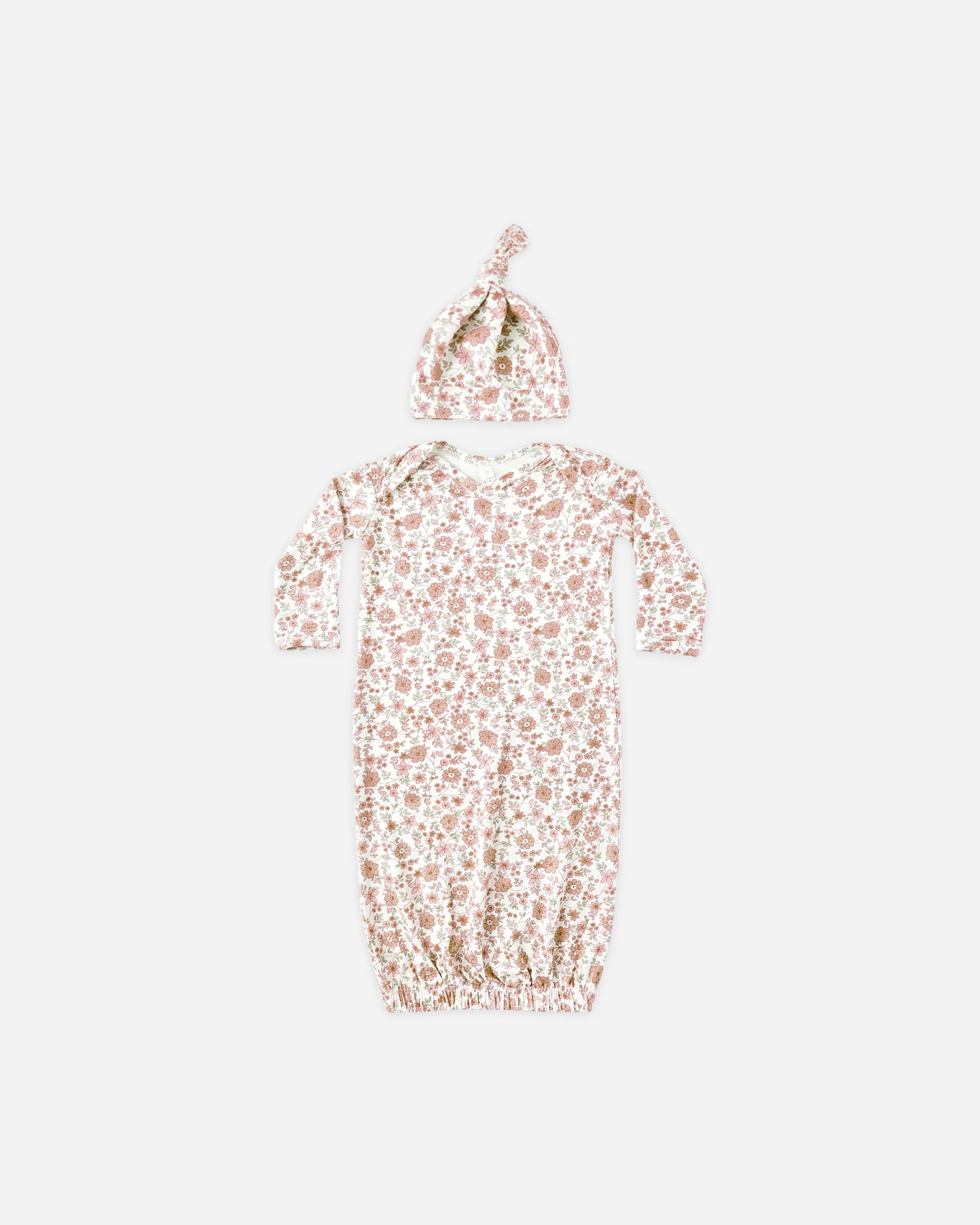 Quincy Mae-Bamboo Baby Gown + Hat Set Bloom O/S