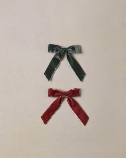 Velvet Bow Set-Green/Ruby
