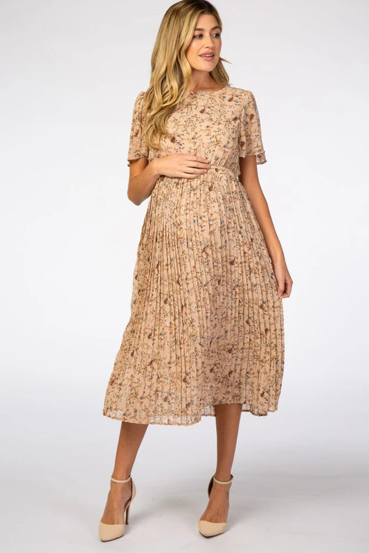 Pleated Short Sleeve Dress