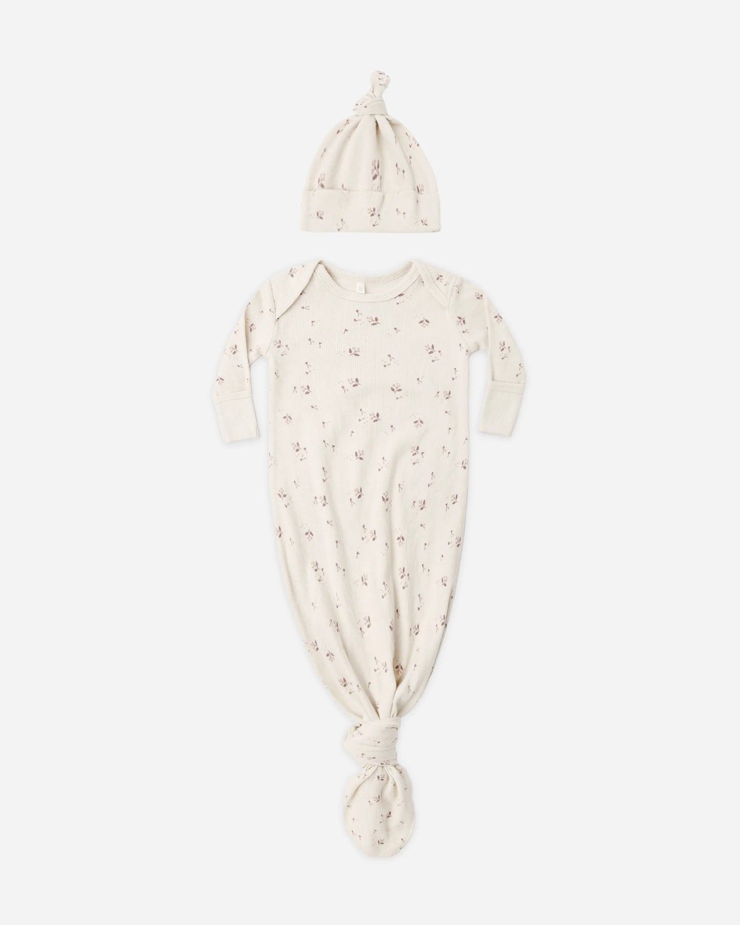Knotted Baby Gown + Hat Set - Fall Ditsy