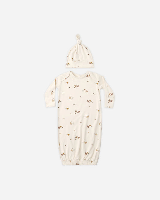 Bamboo Baby Gown + Hat Set- Woodland