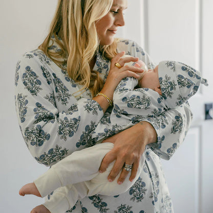 Pink Chicken-Nesting Box - Blue Bouquet Floral Block Print