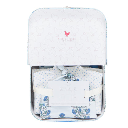 Pink Chicken-Nesting Box - Blue Bouquet Floral Block Print