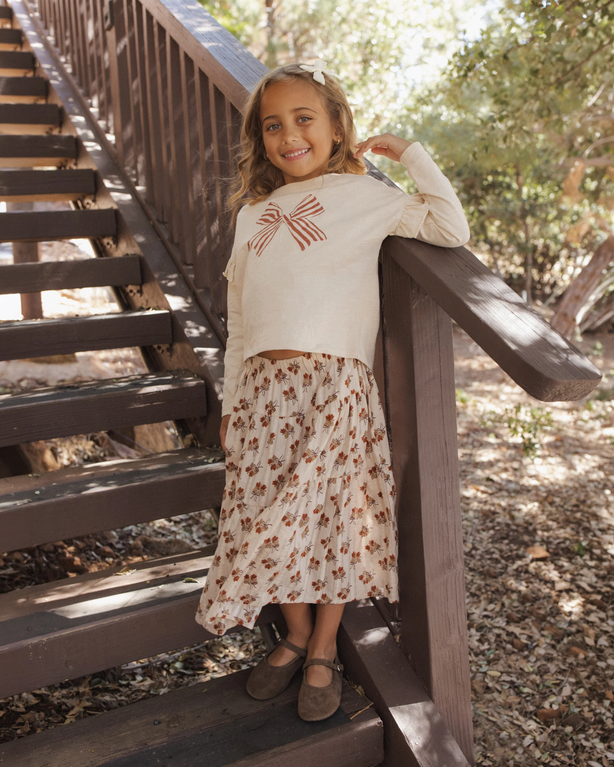 Ruffle Long Sleeve Tee- Bow 2-3Y