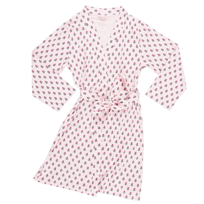 Pink Chicken-Womens Organic Robe - Pink Tiny Flower Block Print