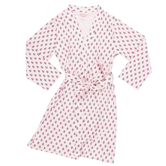 Pink Chicken-Womens Organic Robe - Pink Tiny Flower Block Print