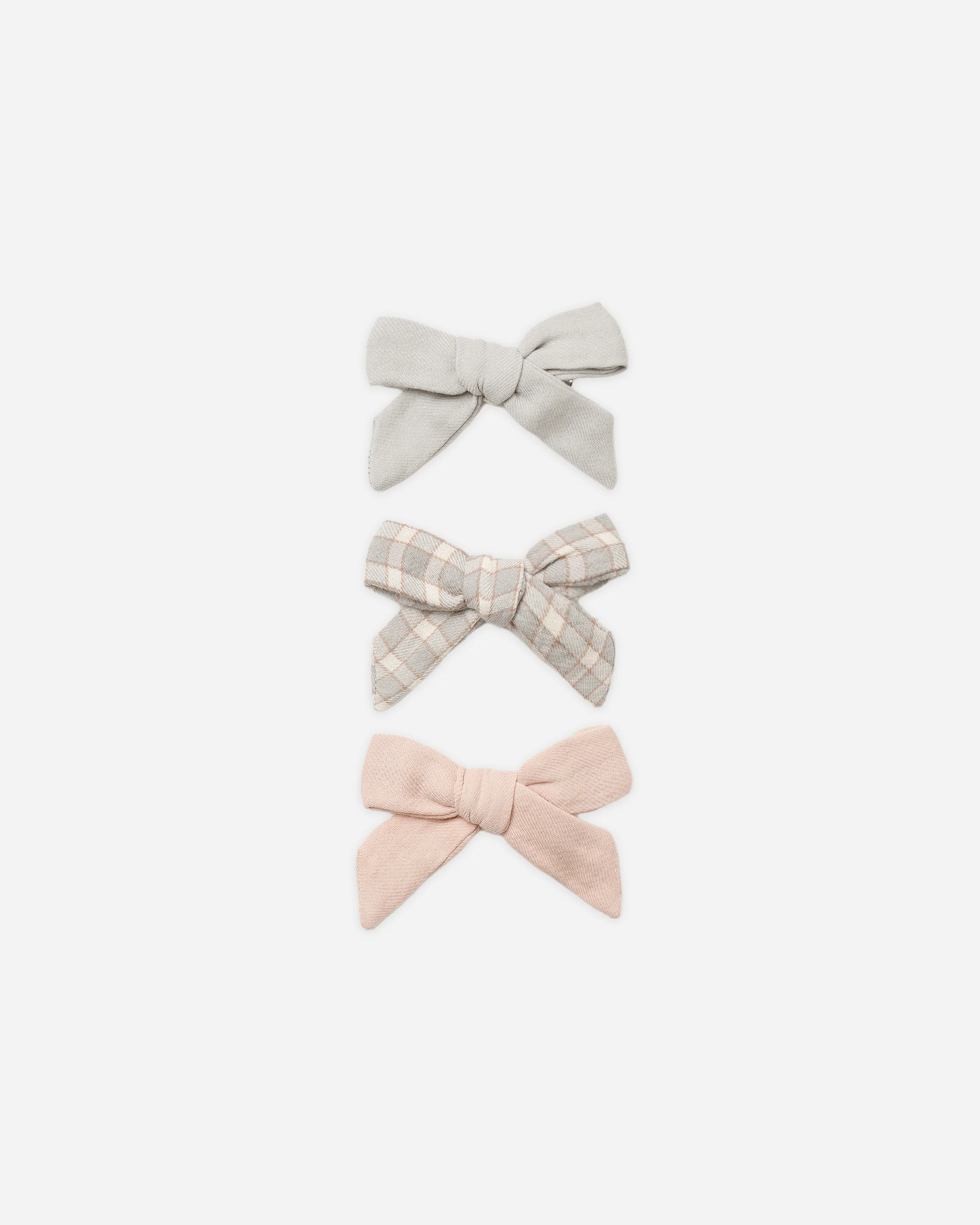 Bow W. Clip, Set Of 3 || Cloud, Blue Gingham, Dusty Rose-OS