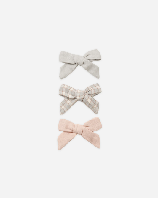 Bow W. Clip, Set Of 3 || Cloud, Blue Gingham, Dusty Rose-OS
