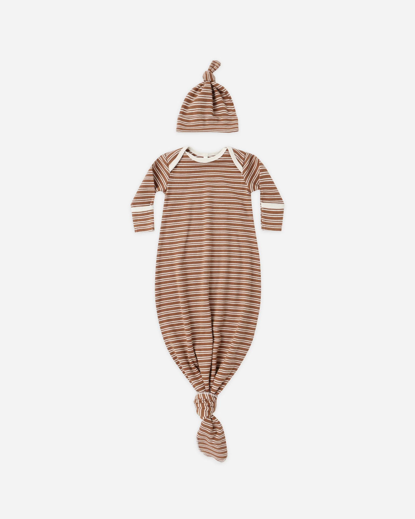 Quincy Mae-Knotted Baby Gown + Hat Cedar Stripe O/S