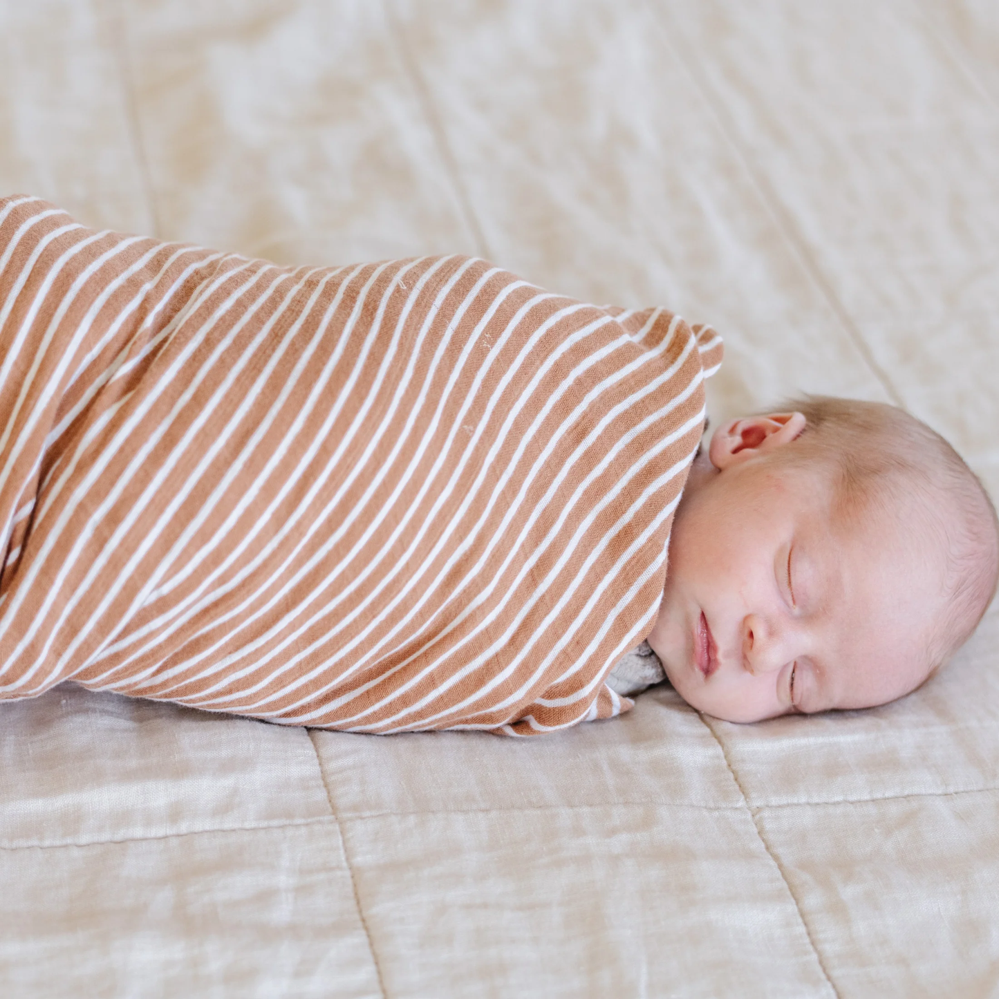 Bamboo/Muslin Swaddle - By Hope Camel Stripe