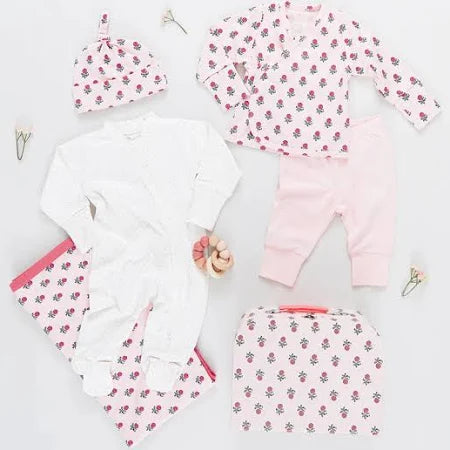 Pink Chicken-Nesting Box - Light Pink Tiny Flower Block Print