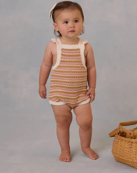 Rylee + Cru-Crochet Romper Pink Stripe 6-12M