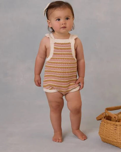 Rylee + Cru-Crochet Romper Pink Stripe 6-12M