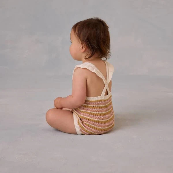Rylee + Cru-Crochet Romper Pink Stripe 6-12M