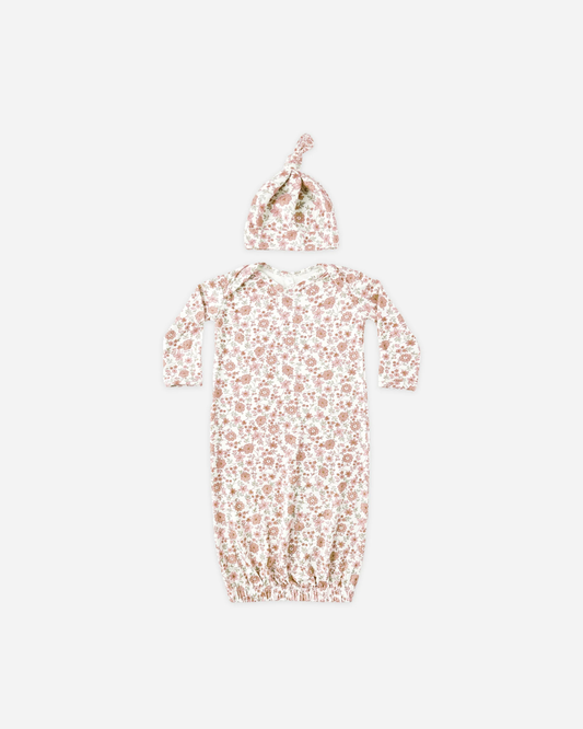 Quincy Mae-Bamboo Baby Gown + Hat Set Bloom O/S