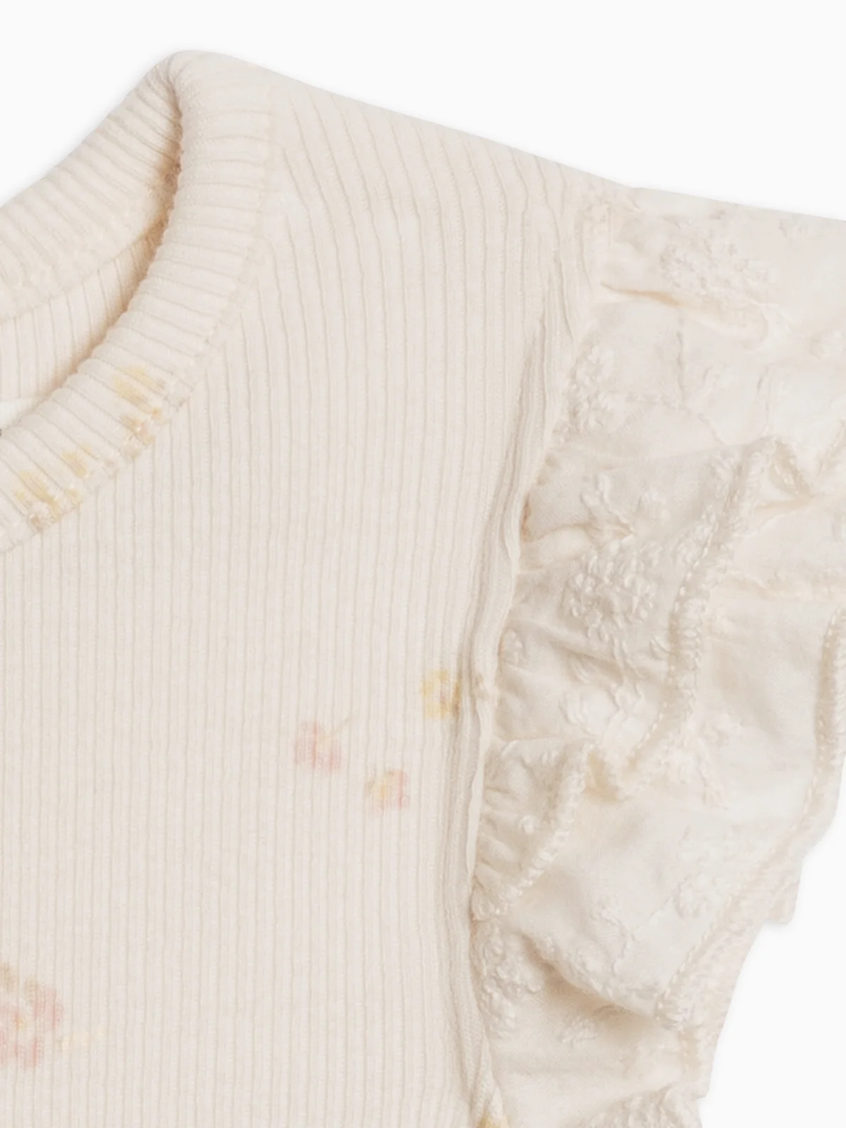 Colored Organics- Maggie Ribbed SS Bodysuit with Eyelet Ruffle