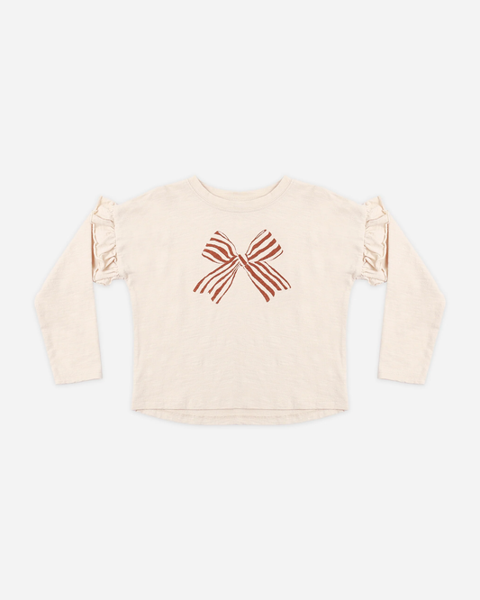 Ruffle Long Sleeve Tee- Bow 2-3Y