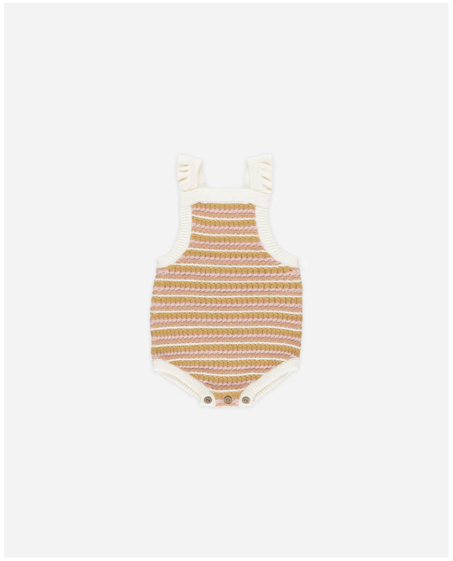 Rylee + Cru-Crochet Romper Pink Stripe 6-12M
