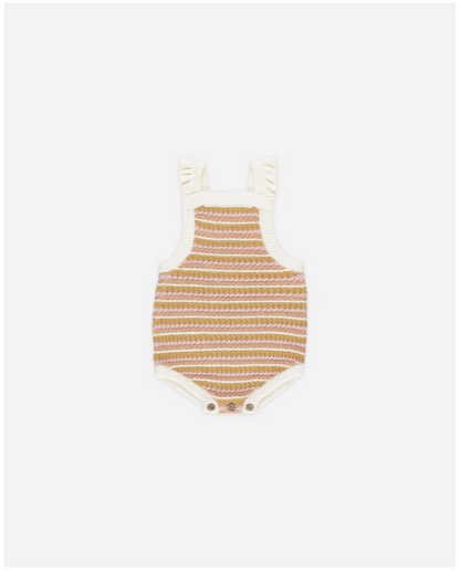 Rylee + Cru-Crochet Romper Pink Stripe 6-12M
