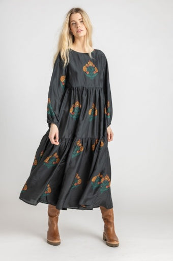 womens silk kelly dress - caviar bellflower